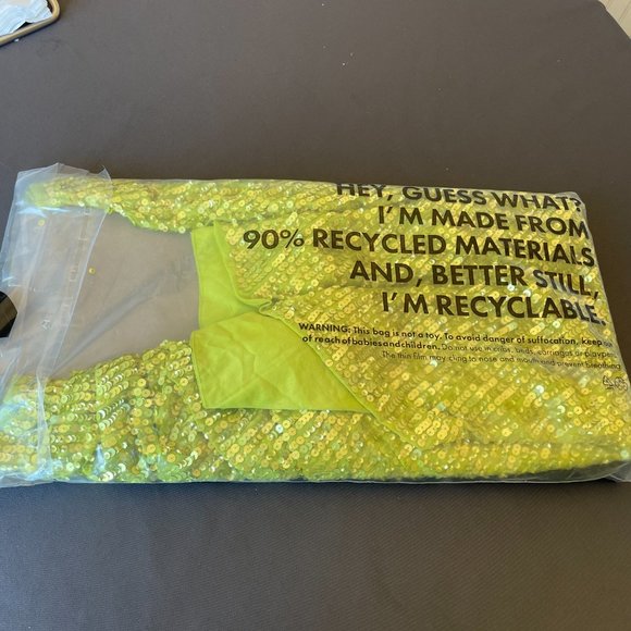 ASOS EDITION drape side sequin midi skirt in lime green - Picture 3 of 3